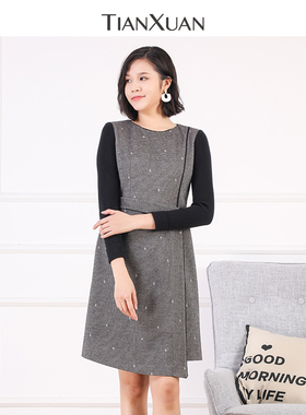 天轩商场同款秋冬新款时尚撞色拼接气质女神连衣裙打底裙 TFDD241
