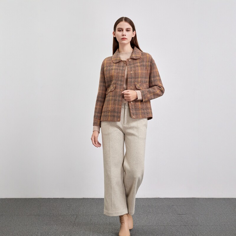 天轩商场同款2024秋冬女新款时尚短款双面呢羊毛外套大衣THDE227