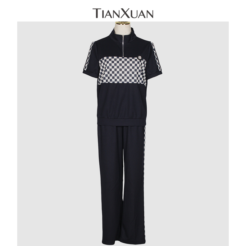 天轩商场同款夏季女士运动休闲短袖套装运动服跑步服修身THXA136