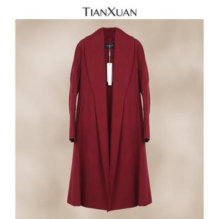 天轩商场同款 大衣红色双面呢休闲百搭TBDE464 2024冬女中长款