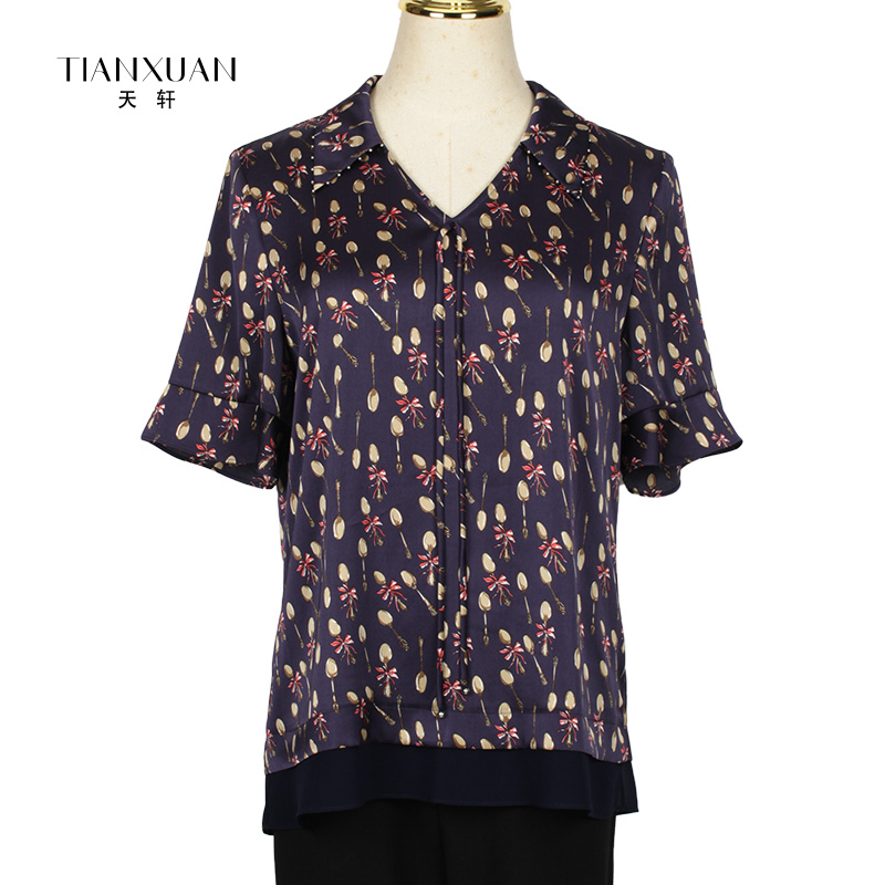 天轩时尚复古印花短袖t恤上衣