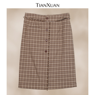 天轩商场同款 2025秋冬女打底半身裙英伦格子减龄通勤TIDH249
