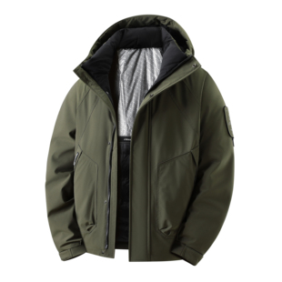 浩方 90绒子 工装风军绿色连帽羽绒服男加厚保暖户外硬汉风外套冬