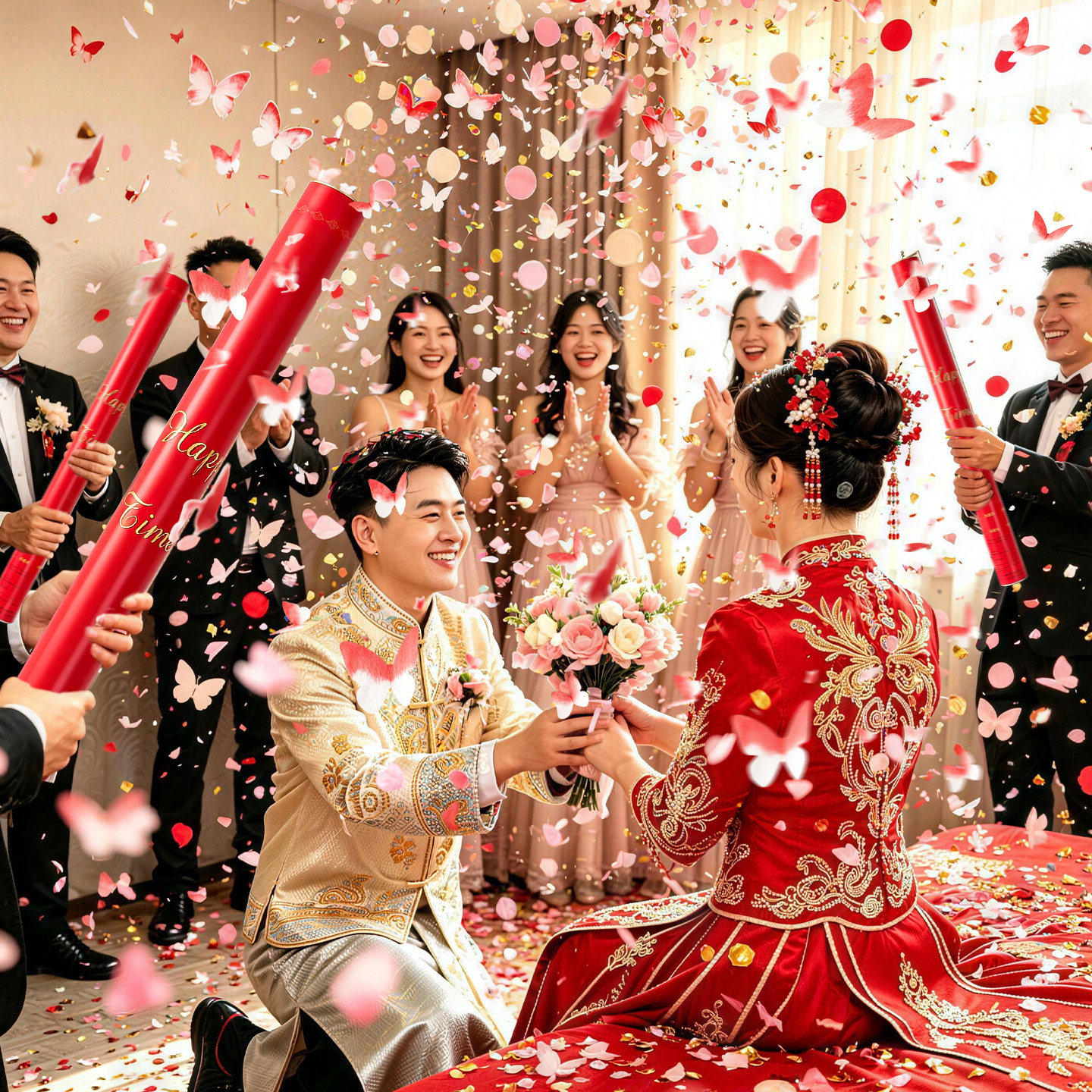 2026新款手持礼花筒结婚专用蝴蝶礼炮婚礼手拧喷花筒彩炮婚庆用品