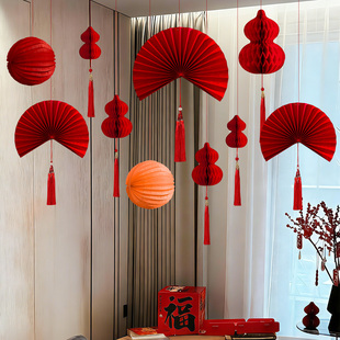 过新年蜂窝纸灯笼挂饰2026新款马年春节室内阳台中国风氛围装饰品