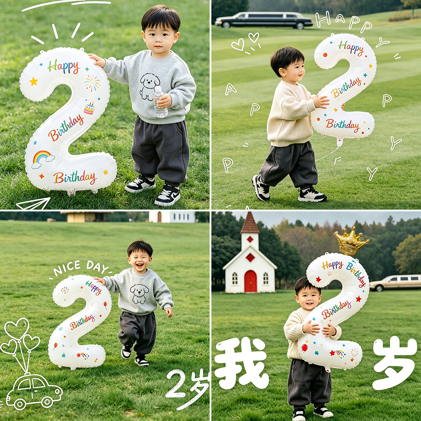 2岁男孩宝宝生日快乐氛围感数字1气球拍照道具派对场景布置装饰品