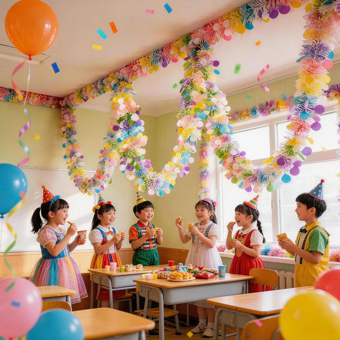 六一儿童节彩条拉花装饰幼儿园学校班级教室活动氛围场景布置挂饰
