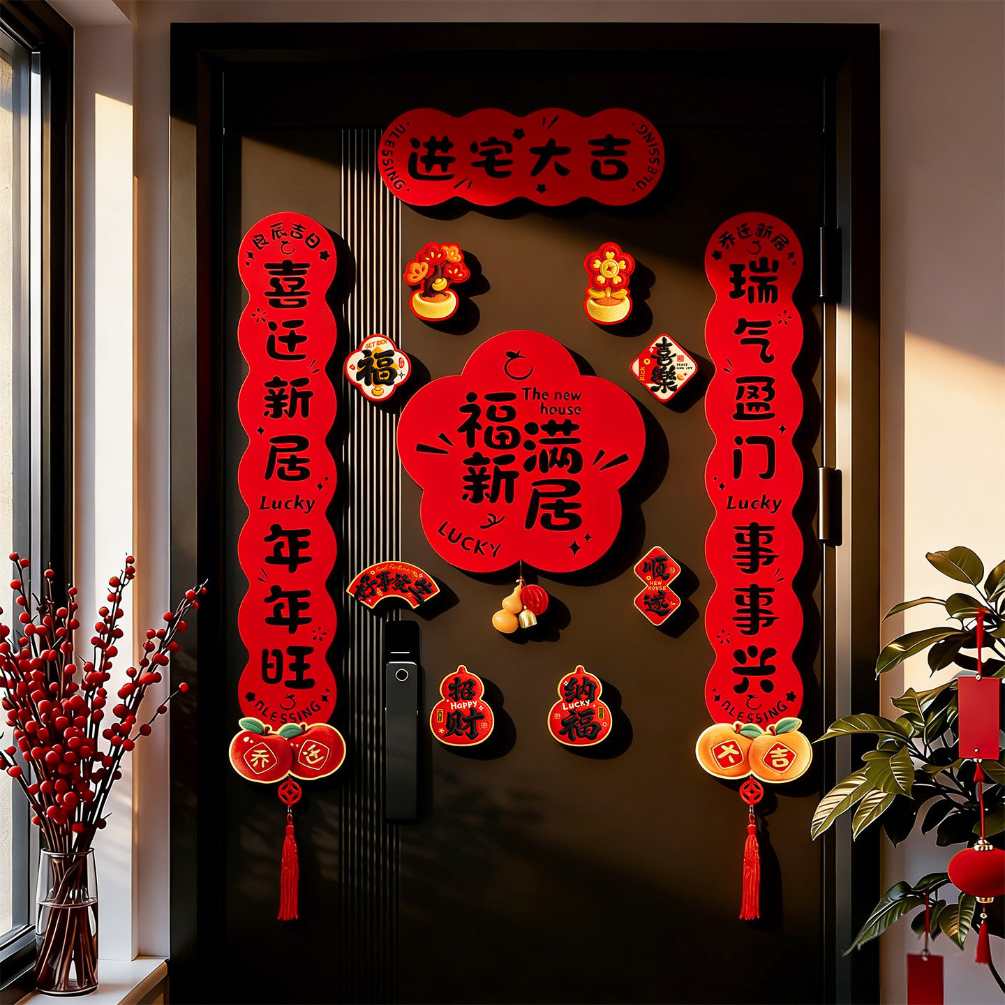 乔迁之喜装饰磁吸对联新居布置毛毡入户门贴新房搬家入宅仪式用品