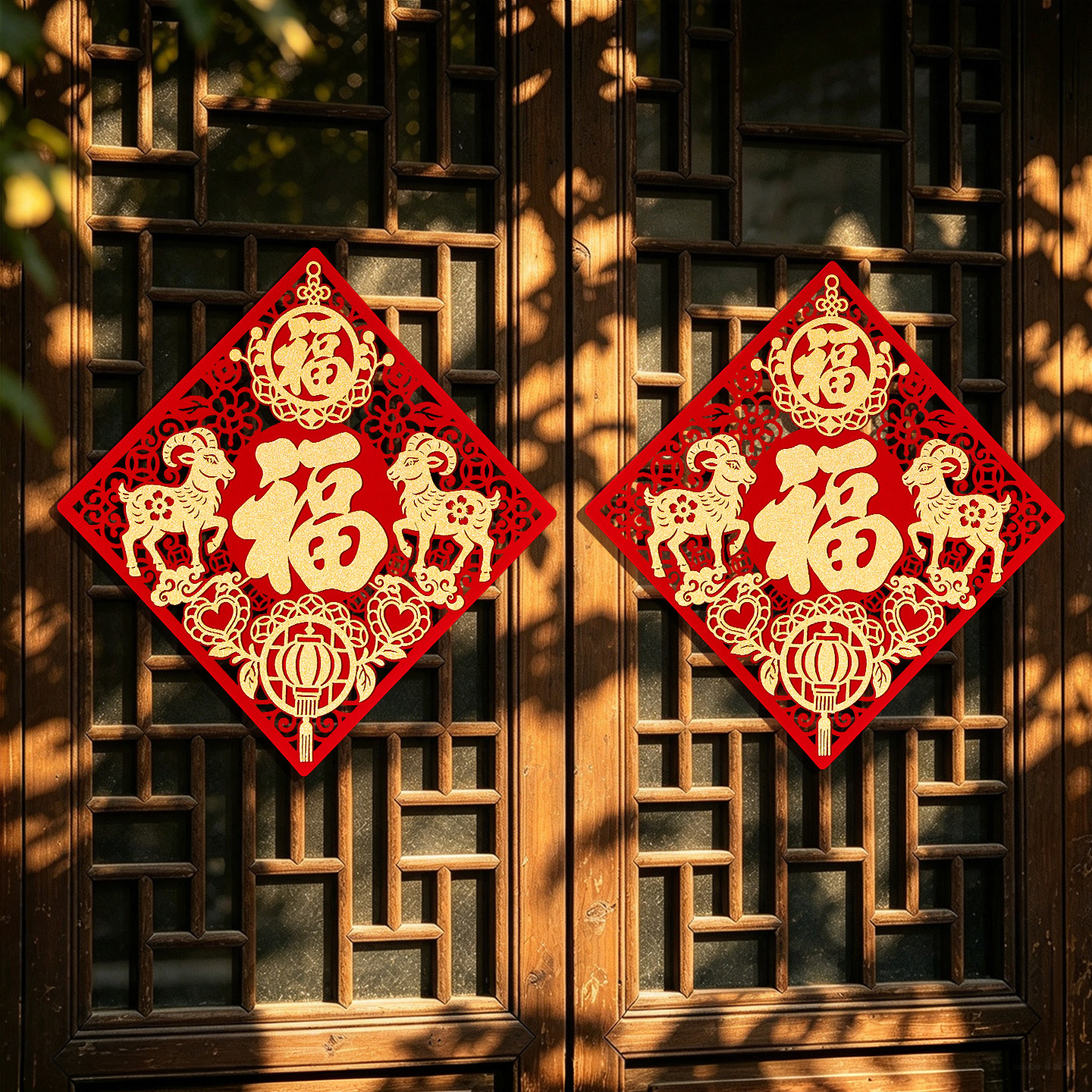 2027新款羊年福字门贴自粘新年春节装饰品立体入户门贴纸过年布置