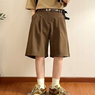 街头百搭宽松五分中裤 美式 男女夏季 复古潮牌日系简约纯色休闲短裤