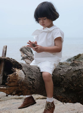 the tree树 法式原创小众儿童套装夏男女童绑带纯棉纯棉短袖+短裤