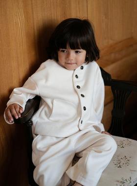 the tree树 法式经典套装男女童秋冬厚款复古毛呢外套+长裤两件套