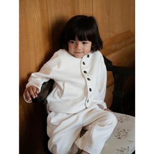 the tree树 法式经典套装男女童秋冬厚款复古毛呢外套+长裤两件套