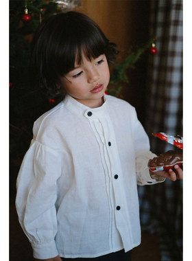 the tree 树 法式古董亚麻衬衫亲子款宽松打褶长袖上衣百搭秋冬款