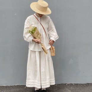 the tree 树 日系文艺长袖衬衫+半身裙套装亲子款亚麻褶皱裙子春