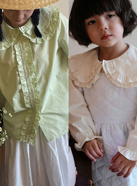thetree树 日系花边领衬衫亲子款女童复古森系纯棉宽松长袖上衣秋