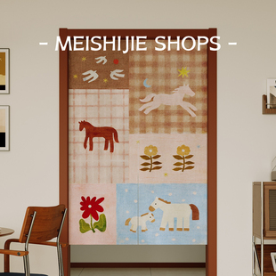 简约卧室客厅门帘仿亚麻免打孔卫生间遮挡布帘厨房隔断遮光门帘