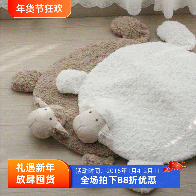 韩国进口可爱卡通小羊地垫毛绒动物儿童地毯卧室床前垫防滑脚垫子