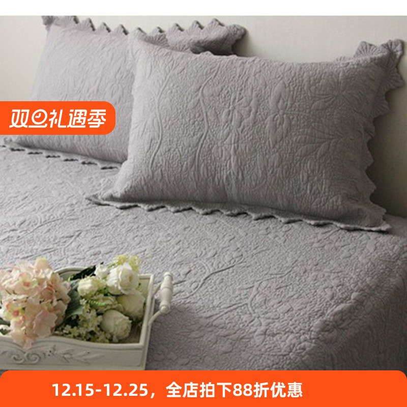 韩国纯棉枕套全棉枕头套简约时尚水洗棉夹棉衍缝花纹边大号枕芯套