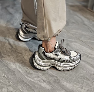 赵露思同款 女鞋 老爹鞋 明星款 子 银色厚底增高透气网运动鞋 冲量特价