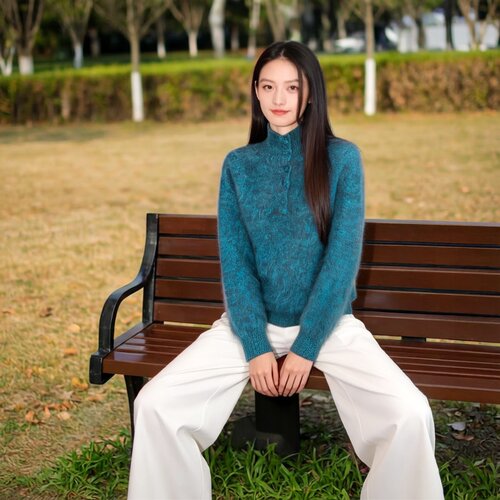 310g重磅桑蚕丝羊绒立领女衫