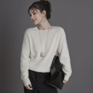 山羊绒拉绒羊毛针织衫女半高领毛衣打底法式温柔秋冬轻柔保暖舒适