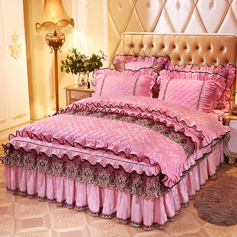 蕾丝边天鹅绒夹棉三四件套床裙式床罩加棉加厚保暖1.8米床套防滑,床上用品,床裙,淘宝优惠券,粉丝福利购,淘宝优惠卷