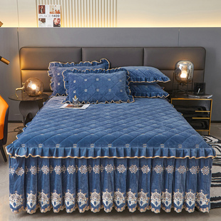 欧式 加绒加棉床罩床垫套床围 高端宝宝牛奶绒夹棉加厚床裙单件冬季