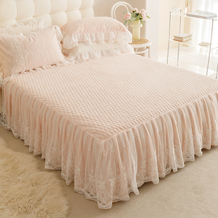 A类牛奶绒蕾丝花边床裙单件夹棉加厚冬天保暖法莱绒床罩加绒床套