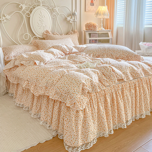 田园小碎花针织棉被套单件加枕套公主风花边200x230cm220x240被罩