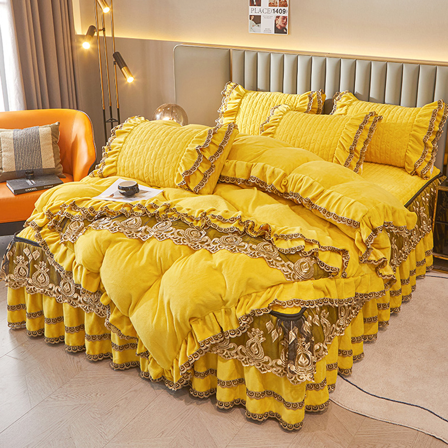 欧式加厚保暖牛奶绒被套单件花边双面加绒珊瑚法莱绒三四件套冬季