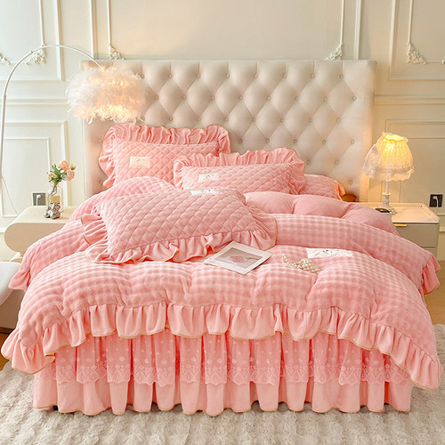 秋冬加厚泡泡牛奶绒被套单件公主风荷叶花边2x2.3保暖2.2x2.4被罩
