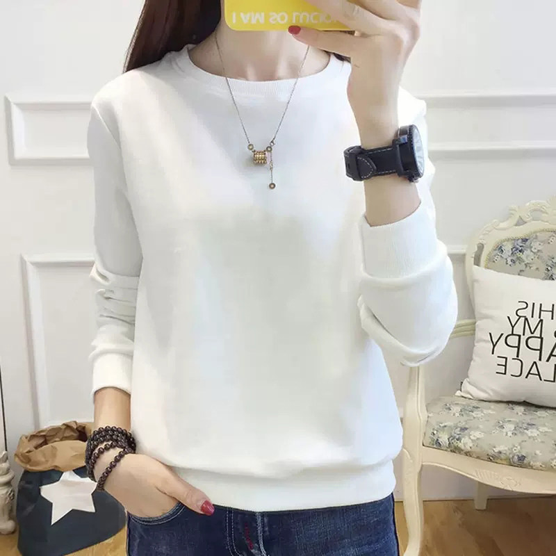 官方旗舰店正品纯棉圆领卫衣女修身显瘦上衣春秋季加绒休闲打底衫