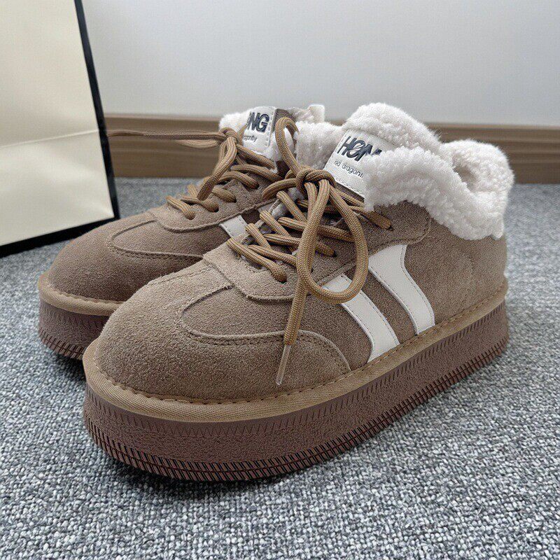 红蜻蜓牛皮女鞋加厚绒保暖雪地靴休闲厚底女棉鞋短筒CD52095021R