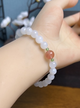 新疆直发正品和田玉羊脂白玉手链天然玉石圆珠手串8mm带证书