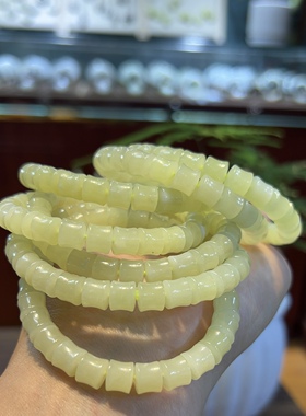 新疆直发正品和田玉若羌黄口玉手链天然玉石老型珠手串带证书