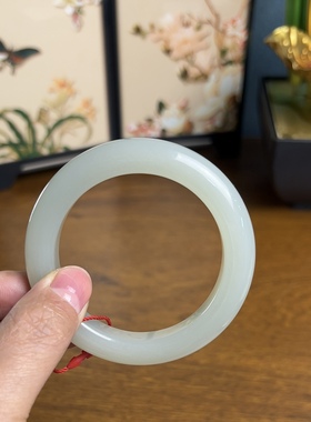 新疆直发正品和田玉浅晴水厚手镯老坑料天然玉石镯子带证书