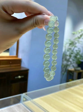 新疆直发包邮天然和田玉手链女款圆珠单圈手串冰晴葡萄肉8带证书