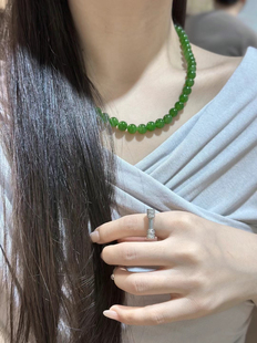 新疆直发包邮天然和田玉碧玉项链56颗妈妈链8带证书