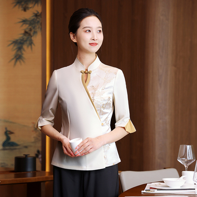 时尚印花渲染服务员工作服短袖女
