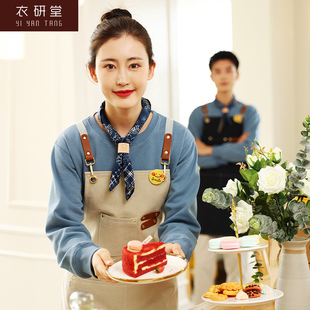 蛋糕奶茶店员工服装 衣研堂烘焙店工作服女餐厅餐饮长袖 卫衣秋冬季