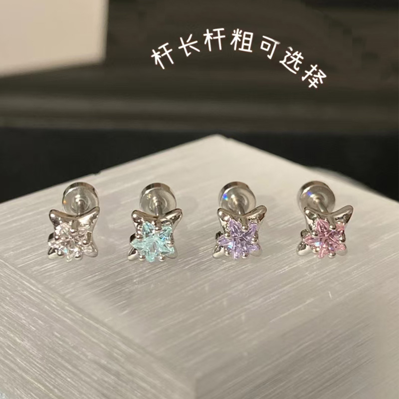 鈦鋼耳飾十字芒星鈦鋼耳骨釘外螺紋洗睡免摘耳釘耳蝸百搭少女耳飾