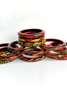 四川凉山彝族漆器手绘手镯木饰品