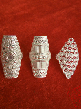 彝族银饰戒指凉山手工艺镂空