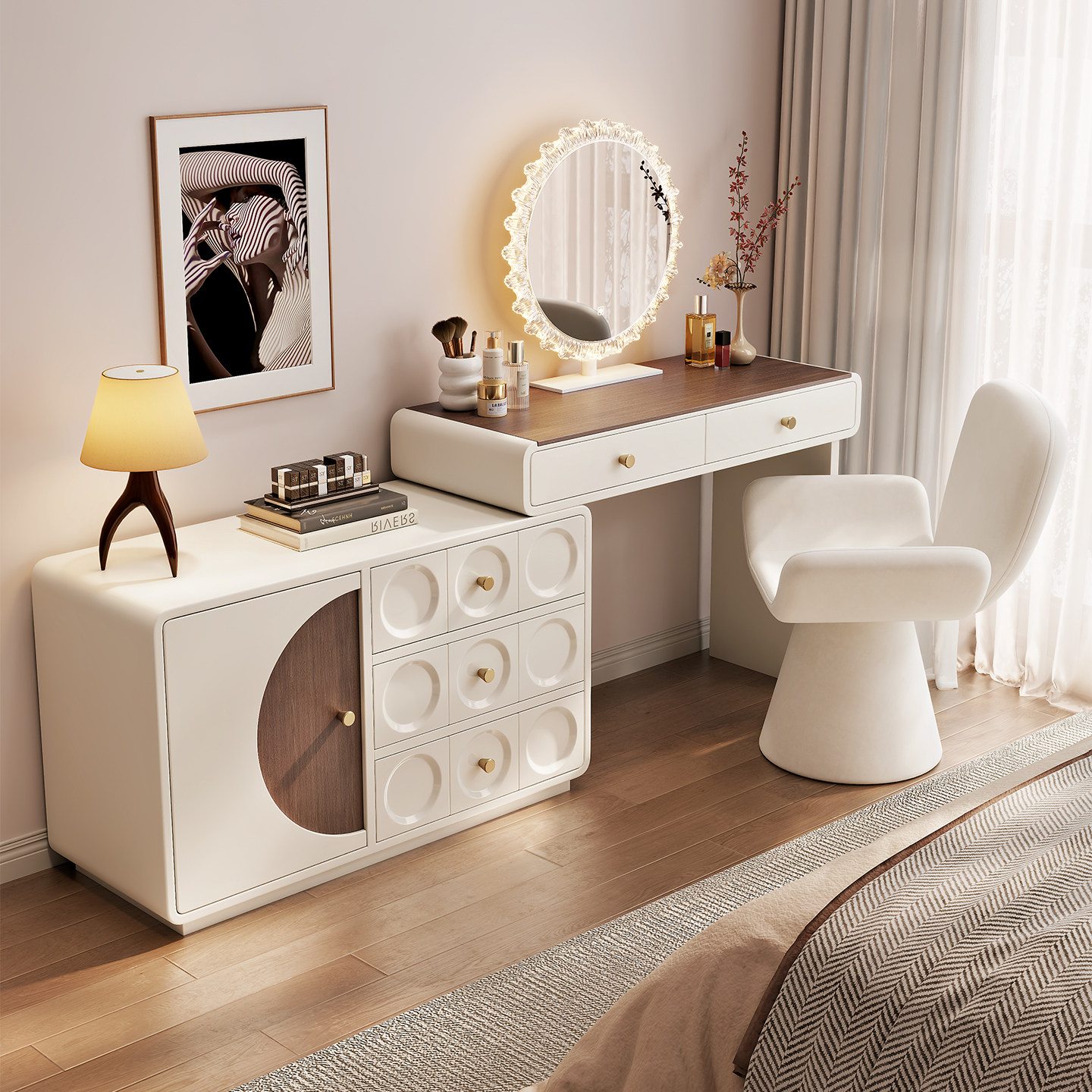 梳妆台2026新款卧室现代简约斗柜一体法式小型化妆桌实木轻奢高级,住宅家具,梳妆台/桌,淘宝优惠券,粉丝福利购,淘宝优惠卷