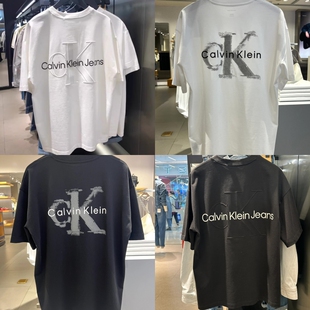 Jeans CK短袖纯棉宽松夏季胸前刺绣背后logo浮雕圆领男女同款T恤