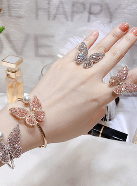 2025新款蝴蝶镂空锆石手环女ins风小众款百搭闪耀可调节开口手镯