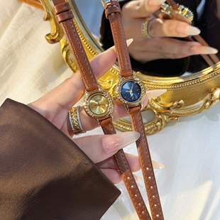 haida海达豪力生日礼物小金表轻奢精致复古蓝宝石英表女