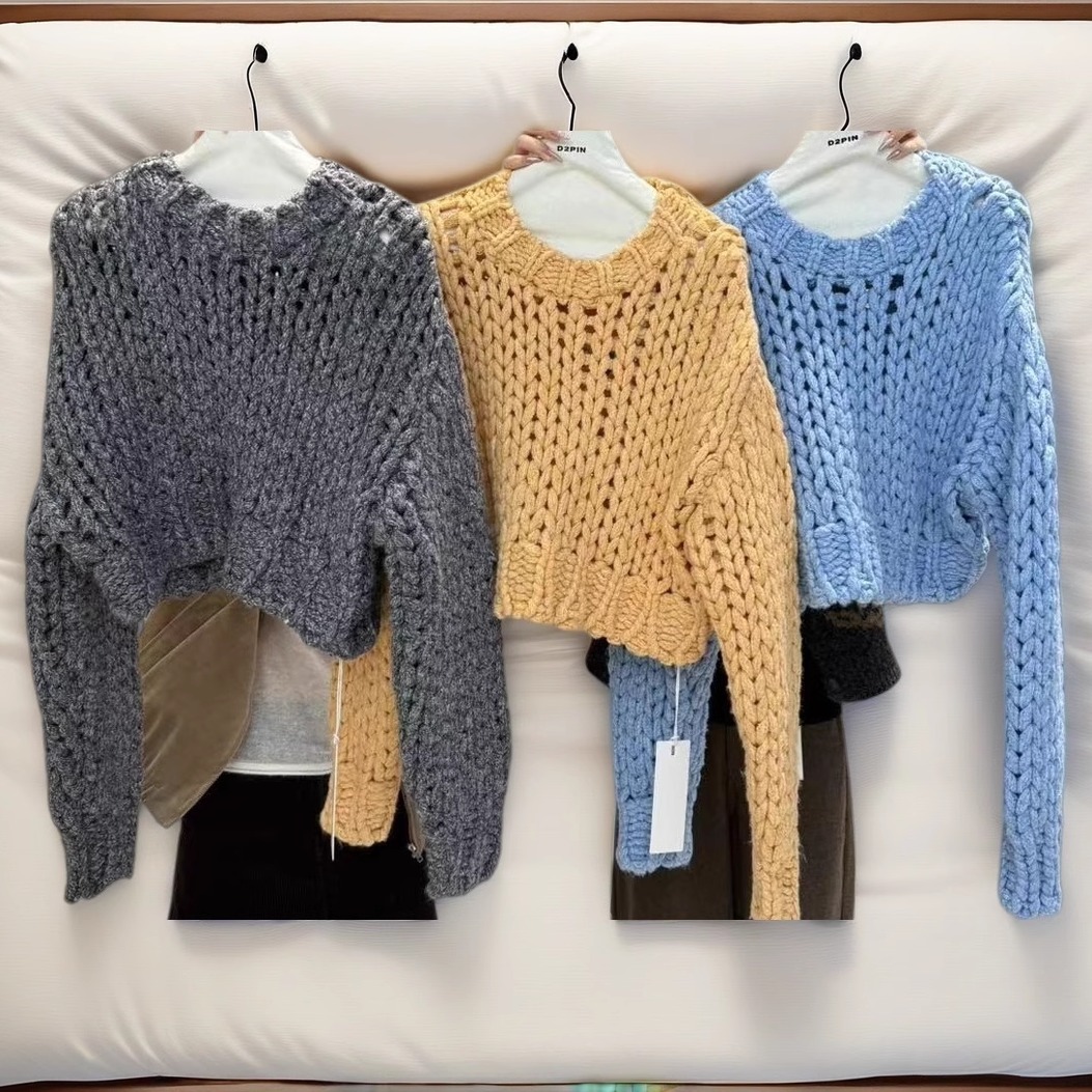 欧货超短款毛线针织衫套头打底衫