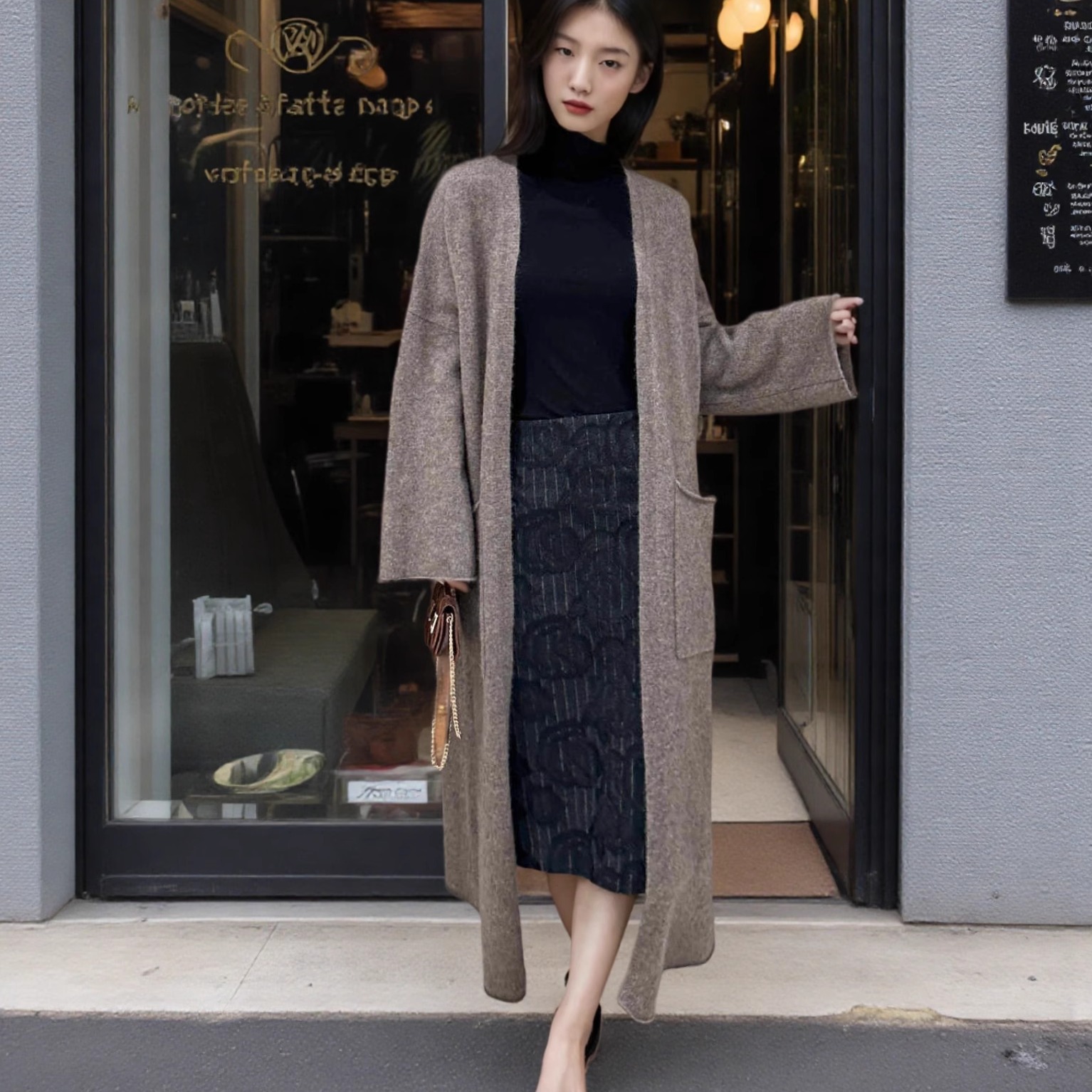 欧货实体店d.two专柜牦牛绒宽松大码长款羊毛针织衫大气气质外套